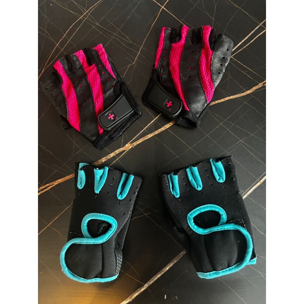 2 Pairs Women's Workout Fitness Harbinger & Fingerless Training Gloves Small